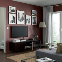 میز تلویزیون با درب ایکیا مدل IKEA BESTÅ رنگ مشکی-قهوه ای هتویکن/روکش بلوط قهوه ای تیره