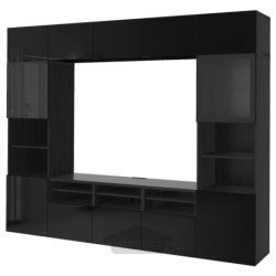 ترکیب ذخیره سازی تلویزیون / درب های شیشه ای ایکیا مدل IKEA BESTÅ رنگ مشکی-قهوه ای/براق سلسویکن/شیشه شفاف مشکی