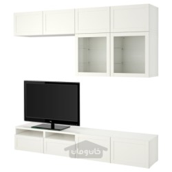 ترکیب ذخیره سازی تلویزیون / درب های شیشه ای ایکیا مدل IKEA BESTÅ رنگ سفید/هانویکن/شیشه شفاف سفید