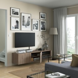 میز تلویزیون با درب ایکیا مدل IKEA BESTÅ رنگ اثر گردوی خاکستری رنگ آمیزی شده/اثر گردوی خاکستری رنگ آمیزی شده لاپویکن