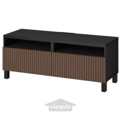 میز تلویزیون با کشو ایکیا مدل IKEA BESTÅ رنگ مشکی-قهوه ای بیورکوویکن/استابارپ/روکش بلوط رنگ آمیزی شده قهوه ای