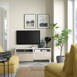 میز تلویزیون با کشو ایکیا مدل IKEA BESTÅ رنگ سفید/برگسویکن/بژ استابارپ