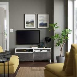 میز تلویزیون با کشو ایکیا مدل IKEA BESTÅ رنگ سفید/کالویکن/خاکستری استابارپ