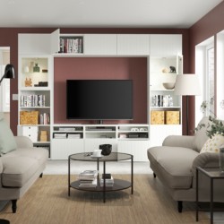 ترکیب ذخیره سازی تلویزیون / درب های شیشه ای ایکیا مدل IKEA BESTÅ رنگ سفید ساترویکن/سفید شیشه شفاف سیندویک