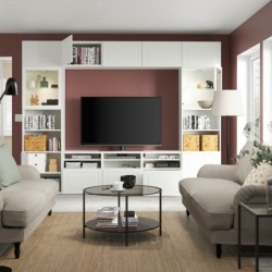 ترکیب ذخیره سازی تلویزیون / درب های شیشه ای ایکیا مدل IKEA BESTÅ رنگ سفید اسمویکن/سفید شیشه شفاف استویک