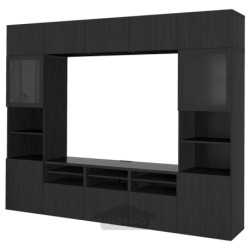 ترکیب ذخیره سازی تلویزیون / درب های شیشه ای ایکیا مدل IKEA BESTÅ رنگ مشکی-قهوه ای/شیشه شفاف مشکی-قهوه ای لاپویکن
