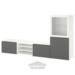 ترکیب ذخیره سازی تلویزیون / درب های شیشه ای ایکیا مدل IKEA BESTÅ رنگ سفید/خاکستری وسترویکن