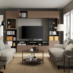 ترکیب ذخیره سازی تلویزیون / درب های شیشه ای ایکیا مدل IKEA BESTÅ رنگ مشکی-قهوه ای سیندویک/خاکستری مایل به قهوه ای روشن لاپویکن