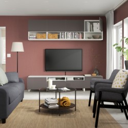 ترکیب ذخیره سازی تلویزیون ایکیا مدل IKEA BESTÅ رنگ سفید/وسترویکن/خاکستری تیره استابارپ