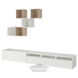 ترکیب کابینت برای تلویزیون ایکیا مدل IKEA BESTÅ / EKET رنگ سفید/اثر بلوط رنگ آمیزی شده سفید