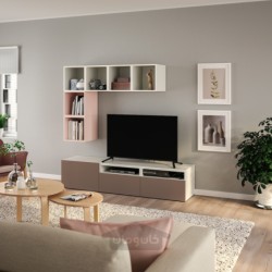ترکیب کابینت برای تلویزیون ایکیا مدل IKEA BESTÅ / EKET رنگ سفید/صورتی کم رنگ/خاکستری مایل به قهوه ای روشن