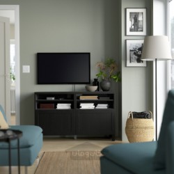 میز تلویزیون با درب ایکیا مدل IKEA BESTÅ رنگ مشکی-قهوه ای/هانویکن/مشکی-قهوه ای استابارپ