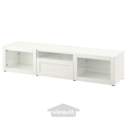 میز تلویزیون ایکیا مدل IKEA BESTÅ رنگ سفید/هانویکن/شیشه شفاف سفید