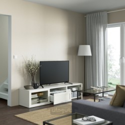 میز تلویزیون ایکیا مدل IKEA BESTÅ رنگ سفید/هانویکن/شیشه شفاف سفید