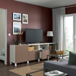 میز تلویزیون با درب و کشو ایکیا مدل IKEA BESTÅ رنگ سفید/لاپویکن/خاکستری مایل به قهوه ای روشن استابارپ