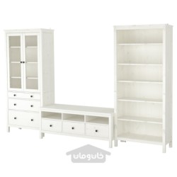 ترکیب ذخیره سازی تلویزیون ایکیا مدل IKEA HEMNES رنگ سفید لکه دار/شیشه شفاف