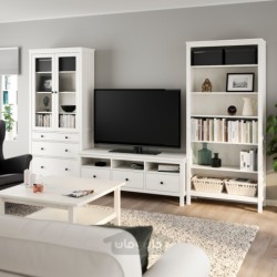 ترکیب ذخیره سازی تلویزیون ایکیا مدل IKEA HEMNES رنگ سفید لکه دار/شیشه شفاف