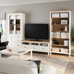 ترکیب ذخیره سازی تلویزیون ایکیا مدل IKEA HEMNES رنگ سفید لکه دار/شیشه شفاف قهوه ای روشن