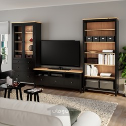 ترکیب ذخیره سازی تلویزیون ایکیا مدل IKEA HEMNES رنگ مشکی-قهوه ای/شیشه شفاف قهوه ای روشن
