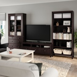 ترکیب ذخیره سازی تلویزیون ایکیا مدل IKEA HEMNES رنگ مشکی قهوه ای/شیشه شفاف