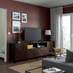میز تلویزیون با درب و کشو ایکیا مدل IKEA BESTÅ رنگ مشکی-قهوه ای هتویکن/استابارپ/روکش بلوط رنگ آمیزی شده به رنگ قهوه ای تیره