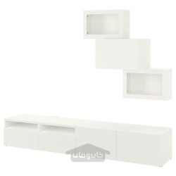 ترکیب ذخیره سازی تلویزیون / درب های شیشه ای ایکیا مدل IKEA BESTÅ رنگ سفید/شیشه شفاف سفید لاپویکن