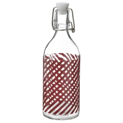 بطری با درپوش شیشه ای شفاف/راه راه قرمز-قهوه ای ایکیا 0.5 لیتر IKEA KORKEN