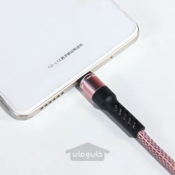 کابل داده TYPE-C بافته شده پارچه ای ساده رنگ صورتی 100 سانتی متر