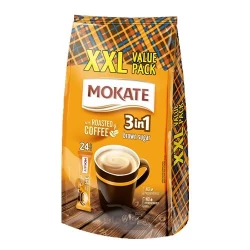 کافی میکس 3 در 1 با قهوه رست شده و شکر قهوه ای موکاته 408 گرم Mokate XXL