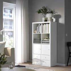قفسه سفید ایکیا با 2 محفظه درب دار و 4 کشو 77x147 سانتی متر مدل IKEA KALLAX