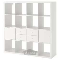 قفسه سفید ایکیا با 2 محفظه درب دار و 4 کشو 147x147 سانتی متر مدل IKEA KALLAX