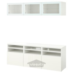 ترکیب ذخیره سازی تلویزیون / درب های شیشه ای ایکیا مدل IKEA BESTÅ رنگ سفید/براق سلسویکن/سفید شیشه شفاف
