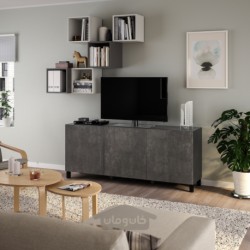 ترکیب تلویزیون / ذخیره سازی ایکیا مدل IKEA BESTÅ / EKET رنگ مشکی-قهوه ای کالویکن/استابارپ/اثر بتن خاکستری تیره