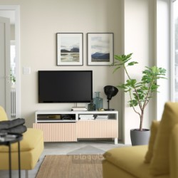 میز تلویزیون با کشو ایکیا مدل IKEA BESTÅ رنگ سفید/بیورکوویکن/روکش توس استابارپ