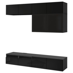 ترکیب ذخیره سازی تلویزیون / درب های شیشه ای ایکیا مدل IKEA BESTÅ رنگ مشکی-قهوه ای/براق سلسویکن/شیشه دودی مشکی