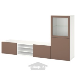 ترکیب ذخیره سازی تلویزیون / درب های شیشه ای ایکیا مدل IKEA BESTÅ رنگ سفید سیندویک/خاکستری مایل به قهوه ای روشن لاپویکن