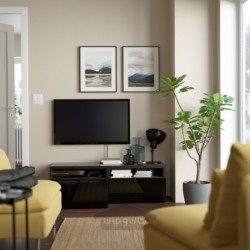 میز تلویزیون با کشو ایکیا مدل IKEA BESTÅ رنگ مشکی-قهوه ای/براق سلسویکن/مشکی