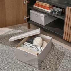 جعبه نگهداری با درب ایکیا مدل IKEA NIMM رنگ خاکستری روشن-بژ