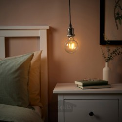 چراغ آویز با لامپ ایکیا مدل IKEA JÄLLBY / LUNNOM رنگ نیکل اندود/کره شفاف