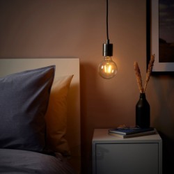 چراغ آویز با لامپ ایکیا مدل IKEA SKAFTET / LUNNOM رنگ نیکل اندود/کره شفاف