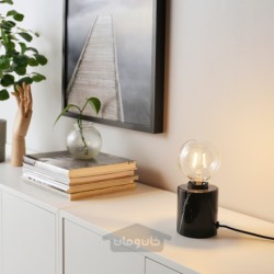چراغ رومیزی با لامپ ایکیا مدل IKEA MARKFROST / LUNNOM رنگ سنگ مرمر سیاه/کره شفاف