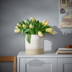 گلدان ایکیا مدل IKEA FALLENHET رنگ خاکستری-قهوه ای روشن/سفید