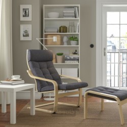 صندلی راحتی و زیرپایی ایکیا مدل IKEA POÄNG رنگ خاکستری تیره گانارد