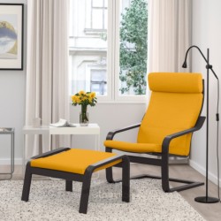 صندلی راحتی و زیرپایی ایکیا مدل IKEA POÄNG رنگ زرد اسکیفتبو