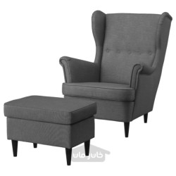 صندلی راحتی و زیرپایی ایکیا مدل IKEA STRANDMON رنگ خاکستری تیره نوردولا
