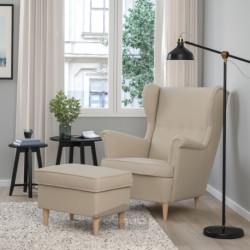 صندلی راحتی و زیرپایی ایکیا مدل IKEA STRANDMON رنگ بژ کلینگ