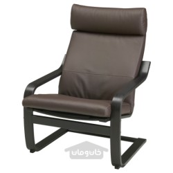 صندلی راحتی و زیرپایی ایکیا مدل IKEA POÄNG رنگ قهوه ای تیره براق