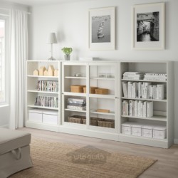 ترکیب ذخیره سازی با درب های شیشه ای کشویی ایکیا مدل IKEA HAVSTA رنگ سفید