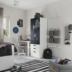کمد لباس ایکیا مدل IKEA SMÅSTAD / PLATSA رنگ سفید/سطح تخته سیاه با 3 کشو