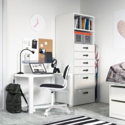قفسه کتاب ایکیا مدل IKEA SMÅSTAD / PLATSA رنگ سفید خاکستری/با 6 کشو
